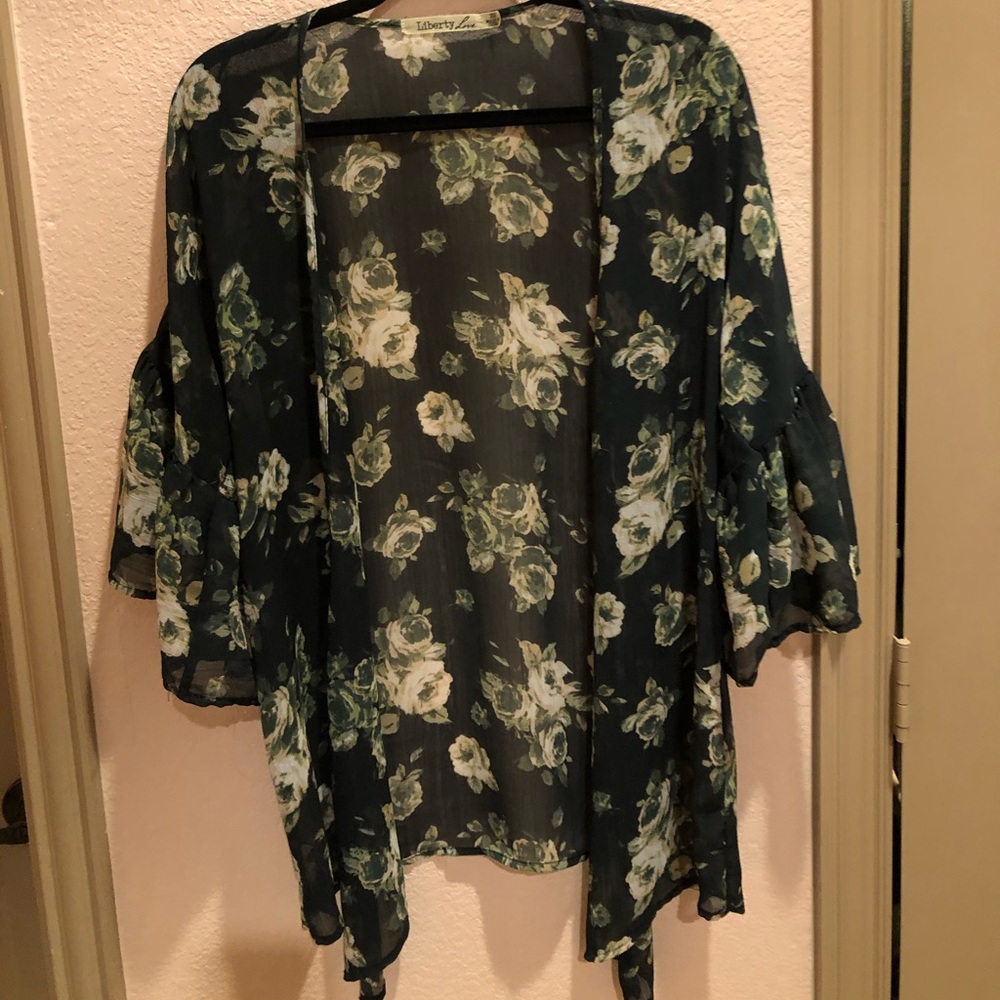 emerald green floral kimono